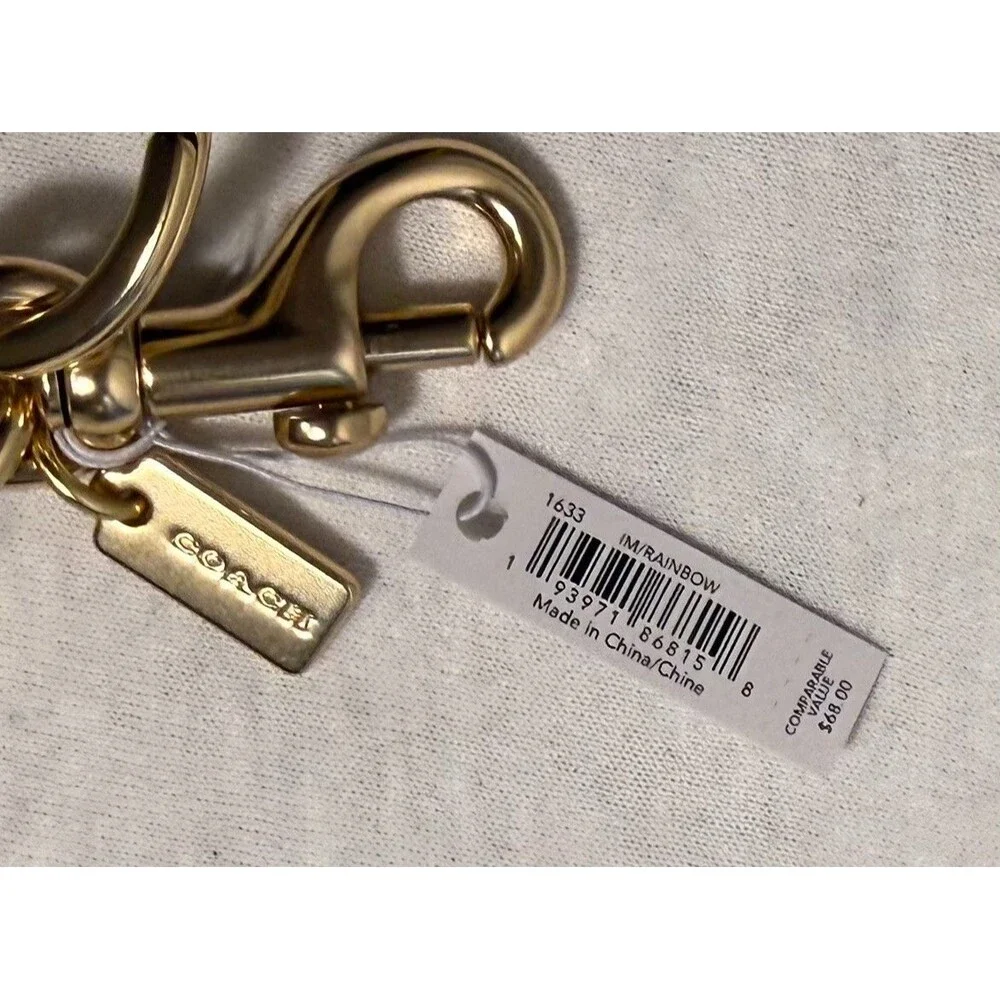NWT NEW COACH 3D Signature Bag Charm Key Ring Chain Rainbow Keychain -RARE #1633